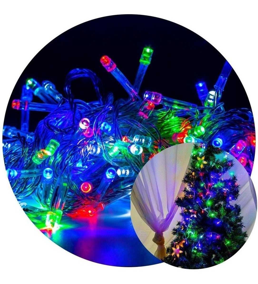 10 Pisca Pisca Natal 10m 100 Led Fixo Colorido Macho Femea - Fio Transparente