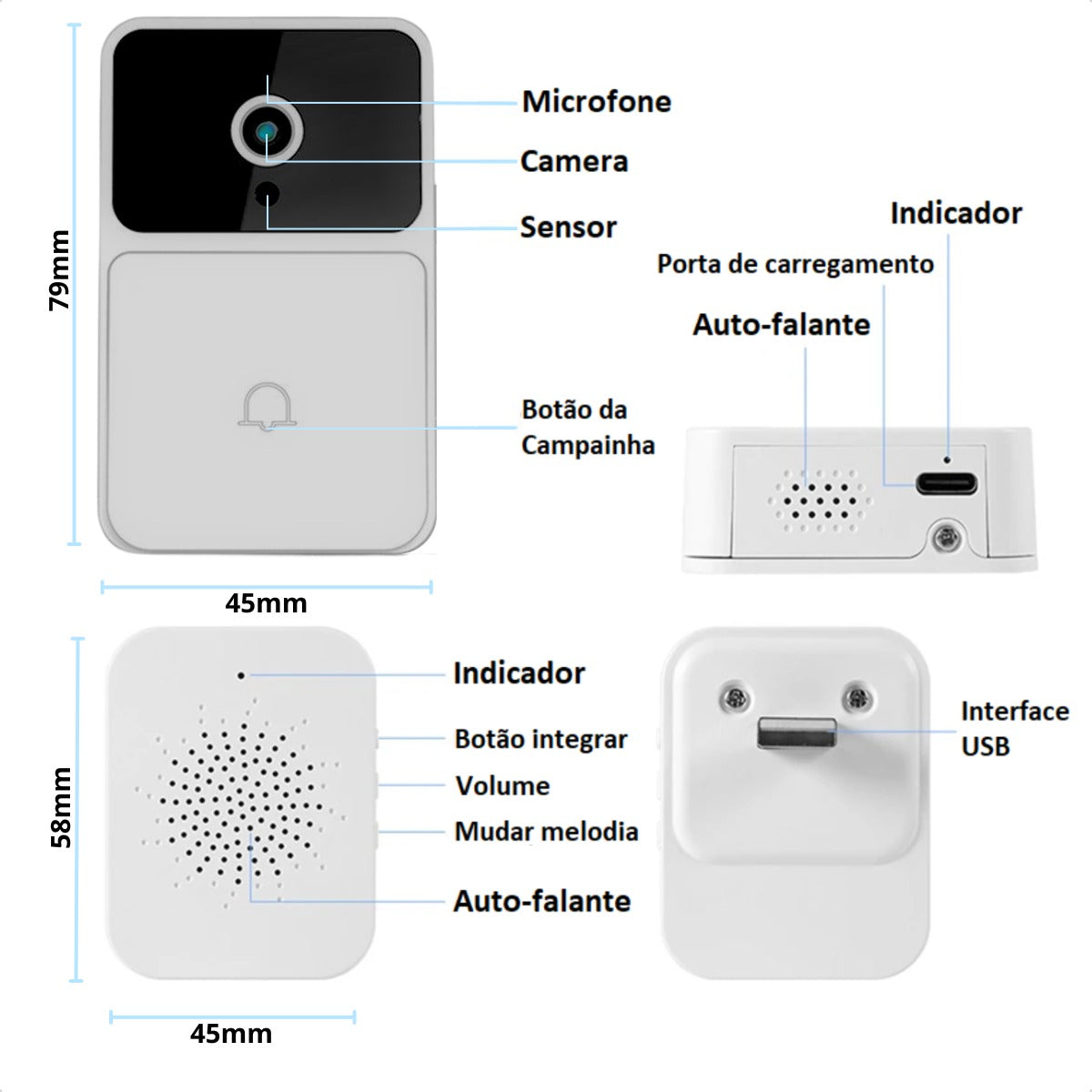 Campainha Sem Fio Residencial Inteligente Wifi Video Premium