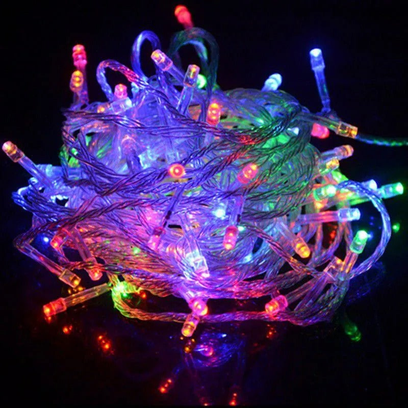 10 Pisca Pisca Natal 10m 100 Led Fixo Colorido Macho Femea - Fio Transparente