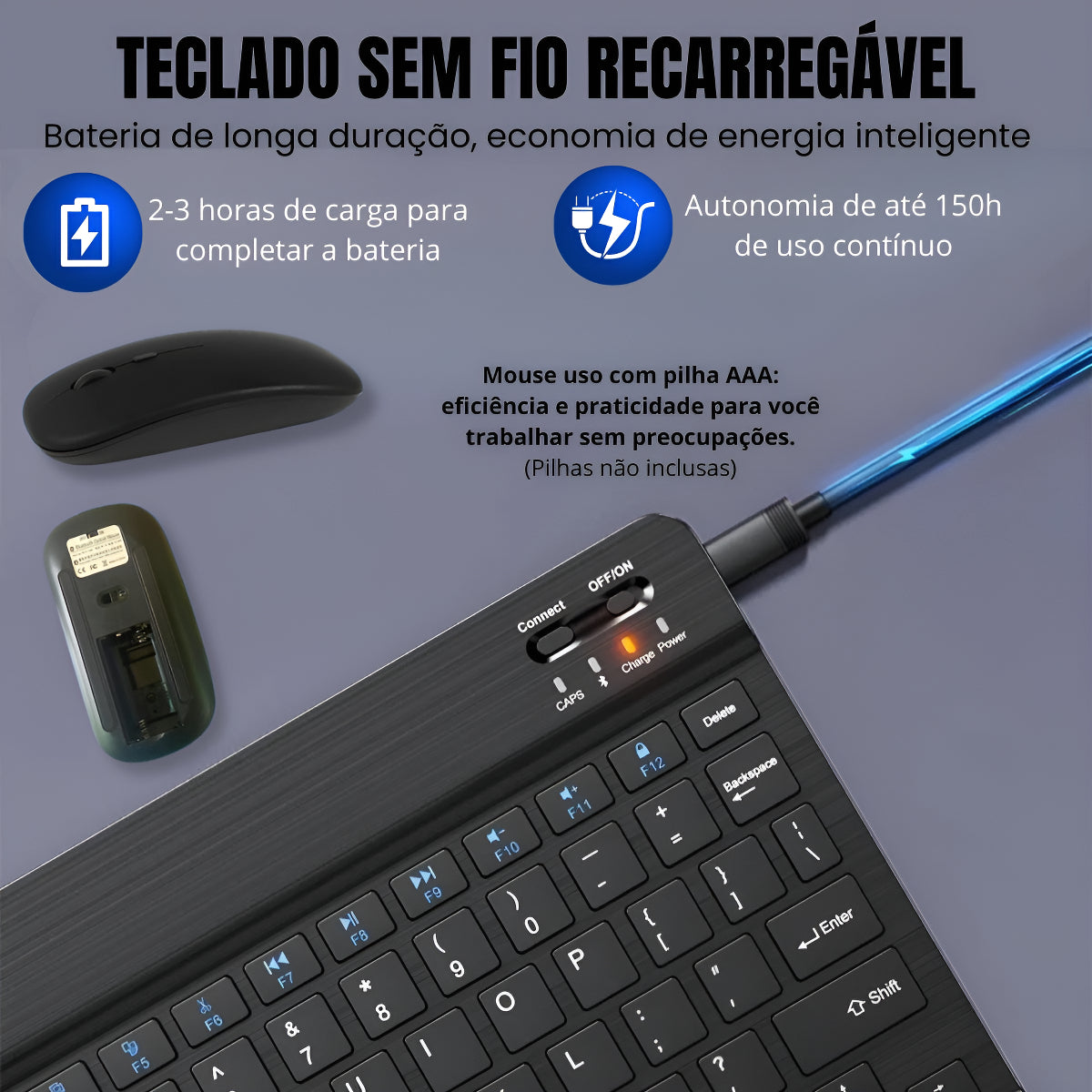 Teclado Mouse Sem Fio Bluetooth Slim Tablet Notebook Premium