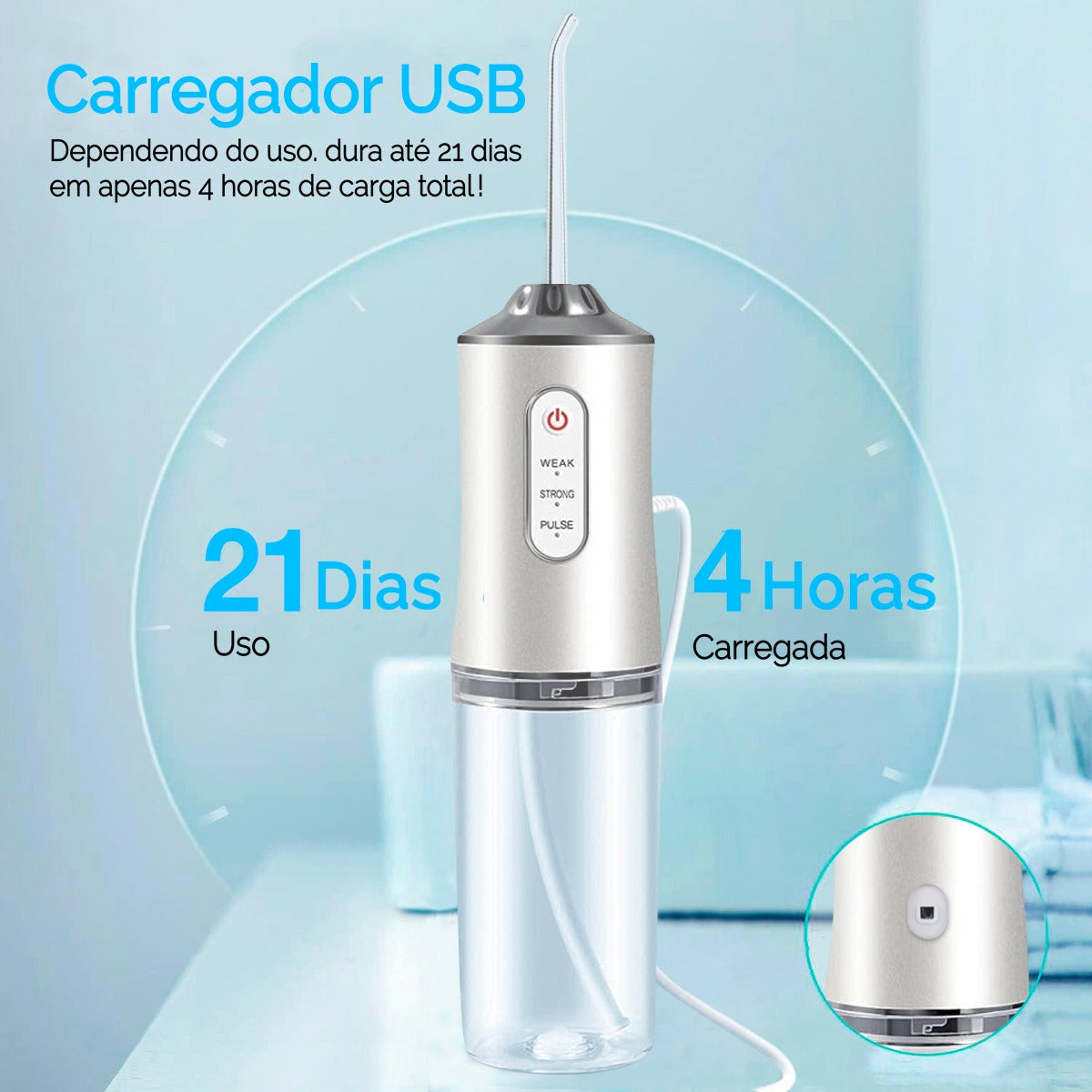 Irrigador Bucal Limpador Prótese Waterpik Água Elétrico Usb