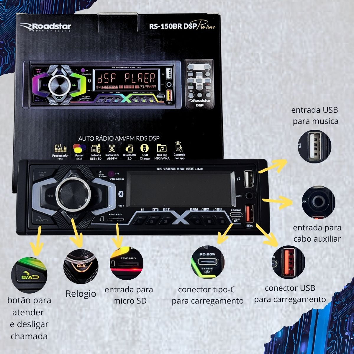 Radio Automotivo Bluetooth Dsp Mp3 Comando Volante Premium