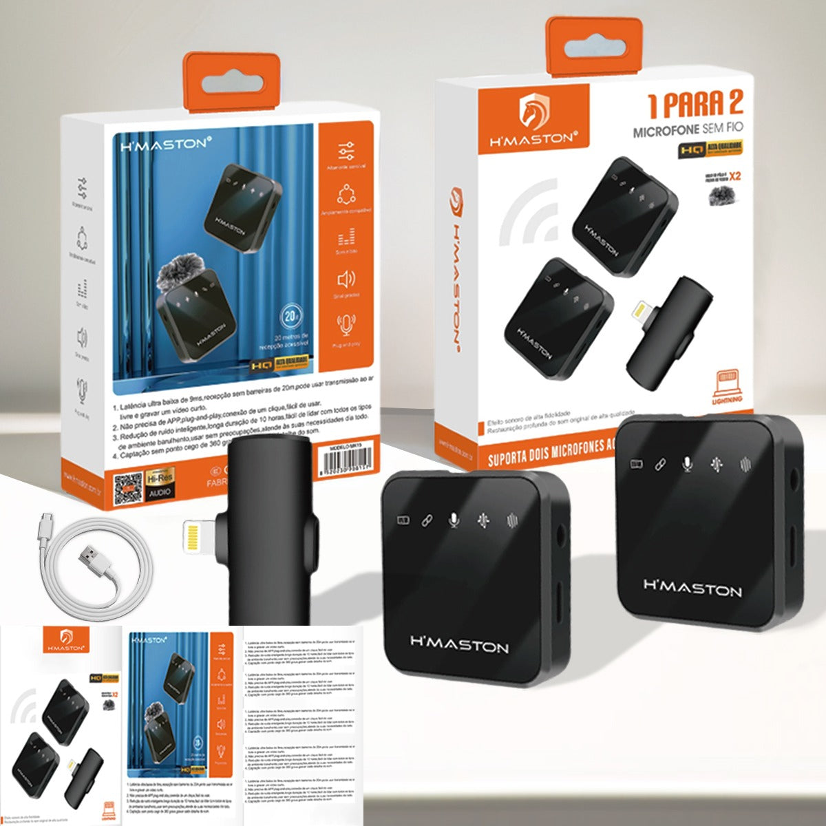 Microfone Lapela Sem Fio Duplo Profissional iPhone Lightning Premium