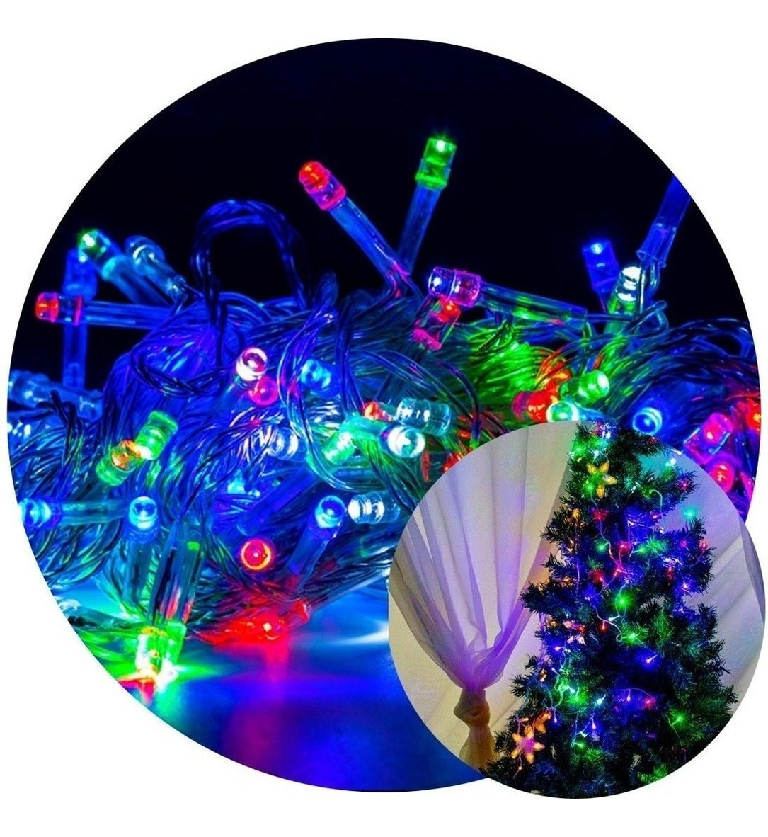 10 Pisca Pisca Cordao Natal 10m 100led Fixo Colorid Mach Fem