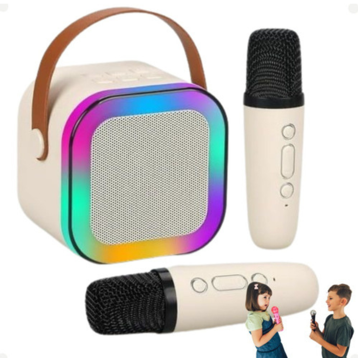 Caixa Som Karaokê Bluetooth Infantil 2 Microfone Led Premium