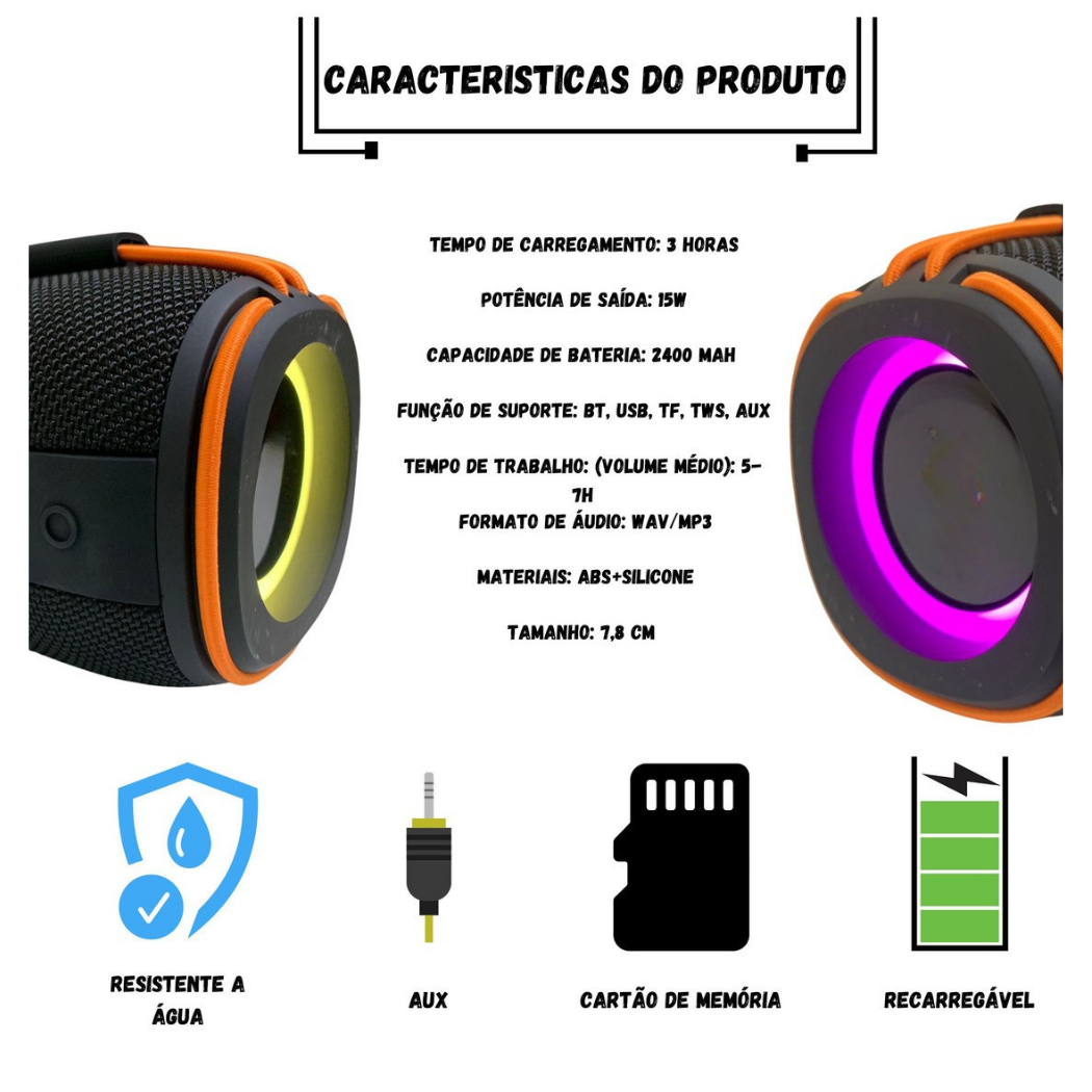 Caixa Som Bluetooth Potente Graves Alto Prova Agua Premium