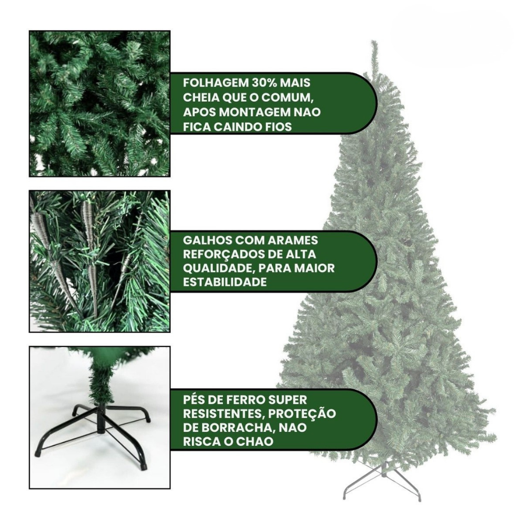 Arvore Natal 2,40m 1300 Galhos Gigante Shopping Luxo Premium