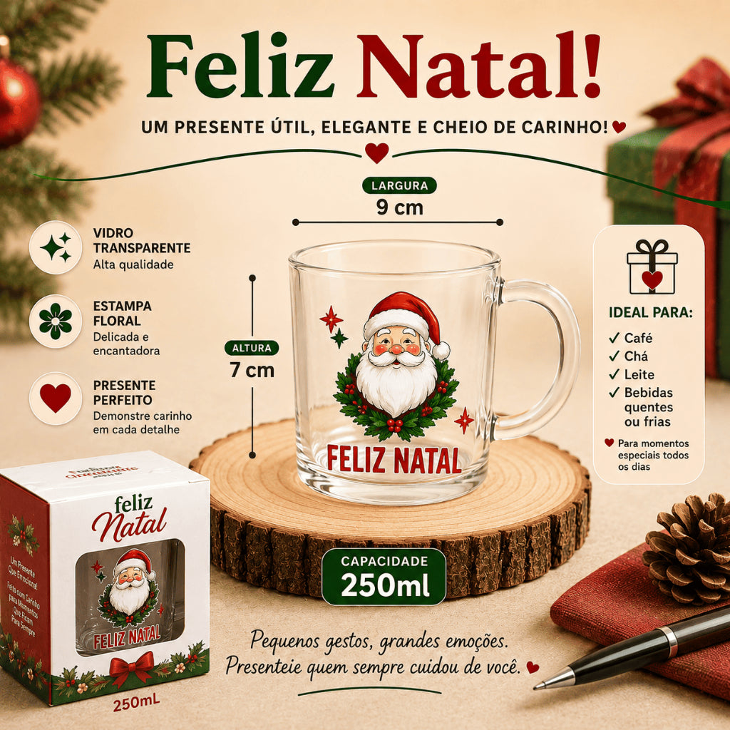 10 Caneca Feliz Natal Vidro Com Caixa Presente Revenda Premium