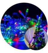 10 Pisca Pisca Natal 10m 100 Led Fixo Colorido Macho Femea - Fio Transparente