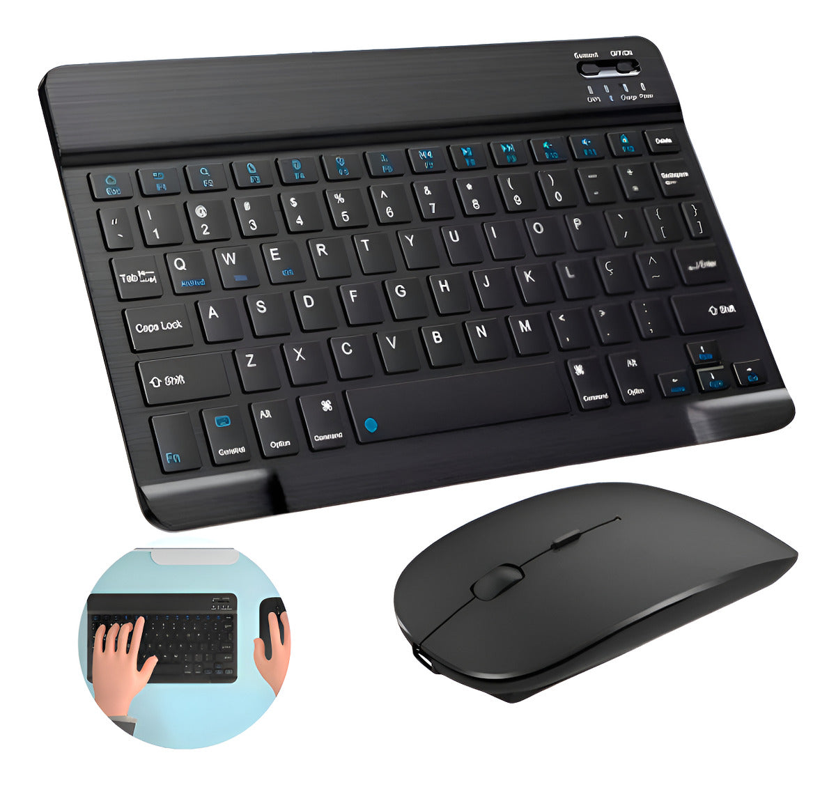 Teclado Mouse Sem Fio Bluetooth Slim Tablet Notebook Premium