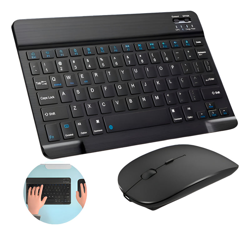 Teclado Mouse Sem Fio Bluetooth Slim Tablet Notebook Premium