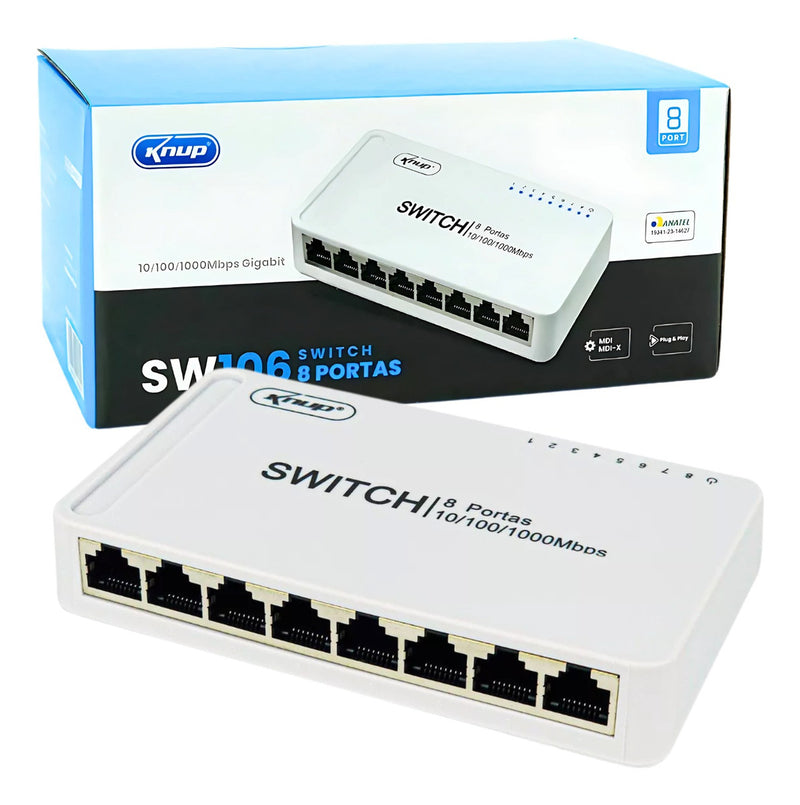 Switch 8 Portas Gigabit Rede 10/1000mbps Hub Bivolt Premium