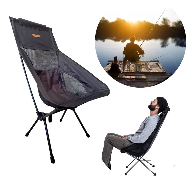 Cadeira Dobrável Pesca Camping Praia Encosto Até 140kg Com Bolsa