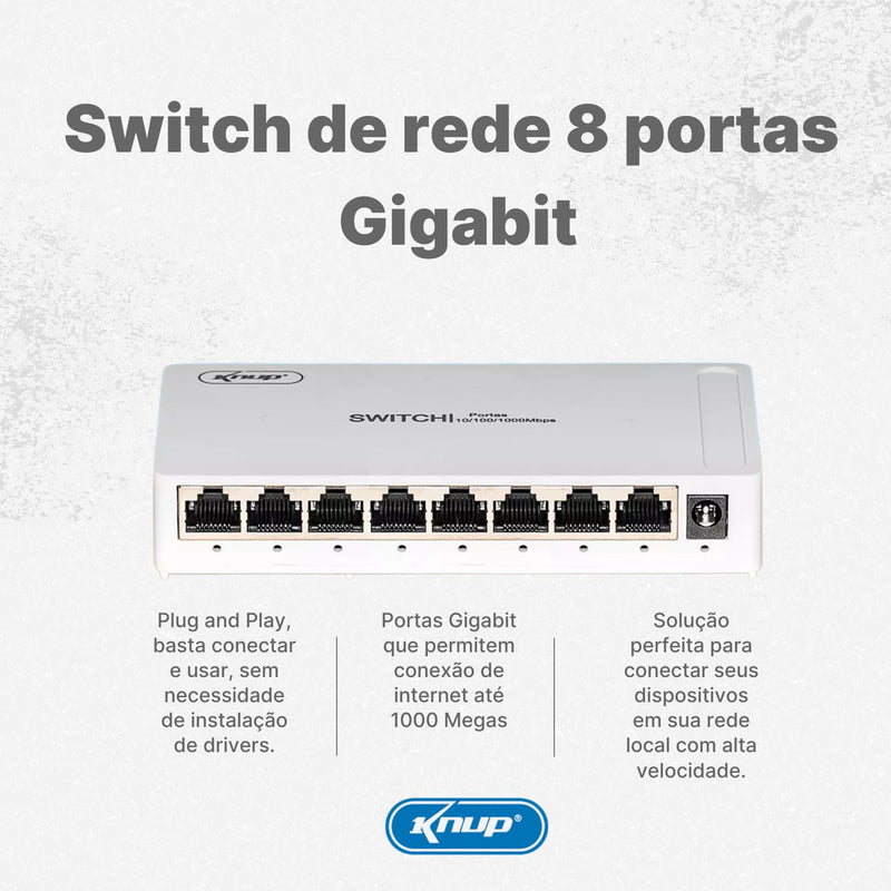 Switch 8 Portas Gigabit Rede 10/1000mbps Hub Bivolt Premium