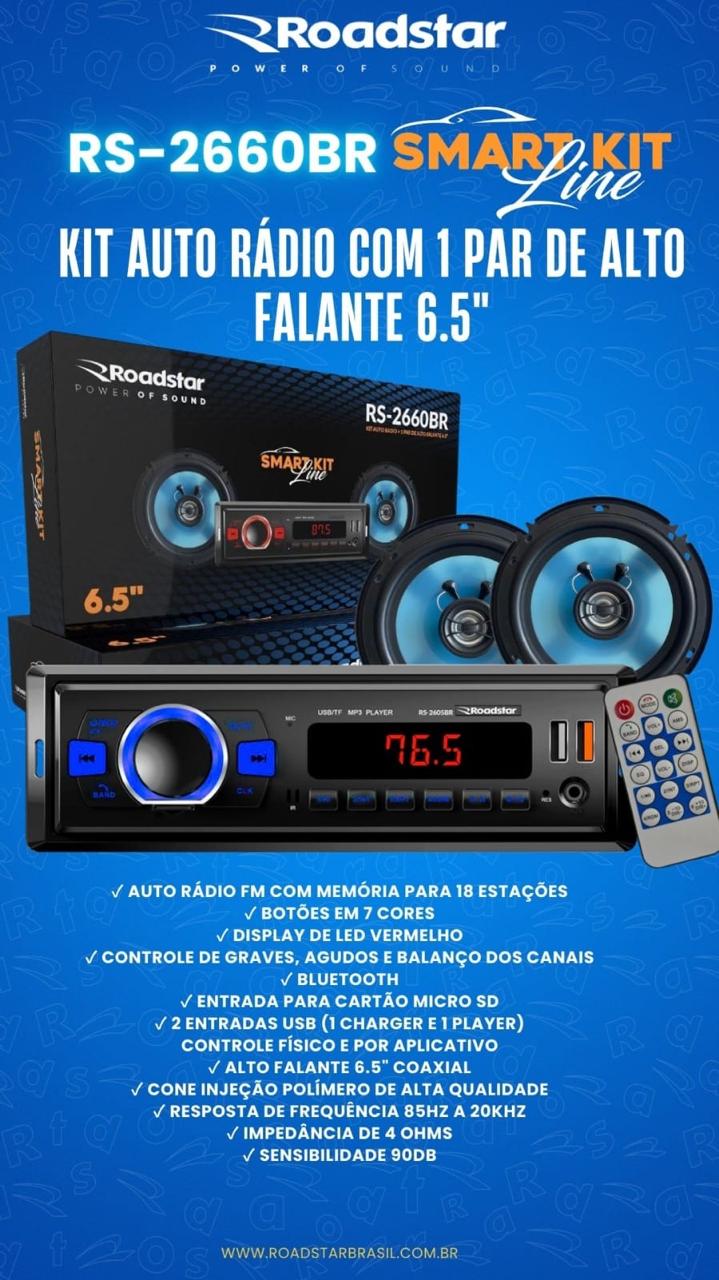 Radio Automotivo Bluetooth Potente + 2 Alto Falante Premium