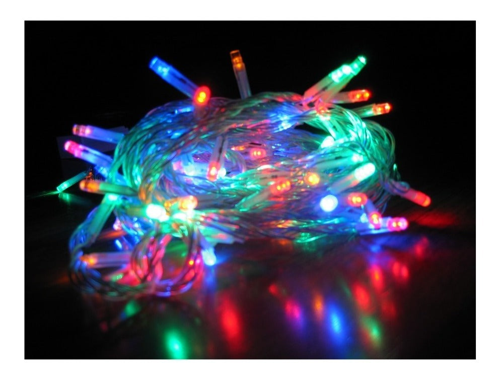 10 Pisca Pisca Natal 10m 100 Led Fixo Colorido Macho Femea - Fio Transparente