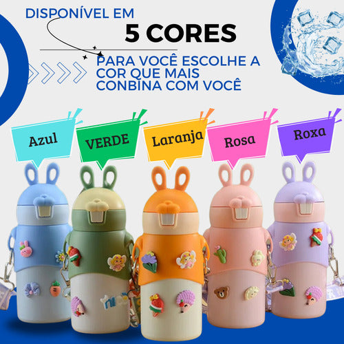 Garrafa Infantil Termica Com Alça Inox Escolar Menino Menina