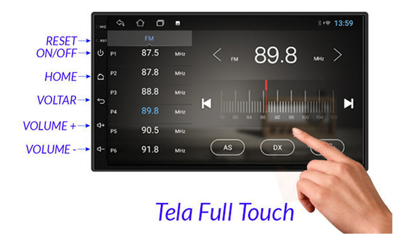 Multimidia 7 Pol Bluetooth Carplay + 4 Alto Falante Premium
