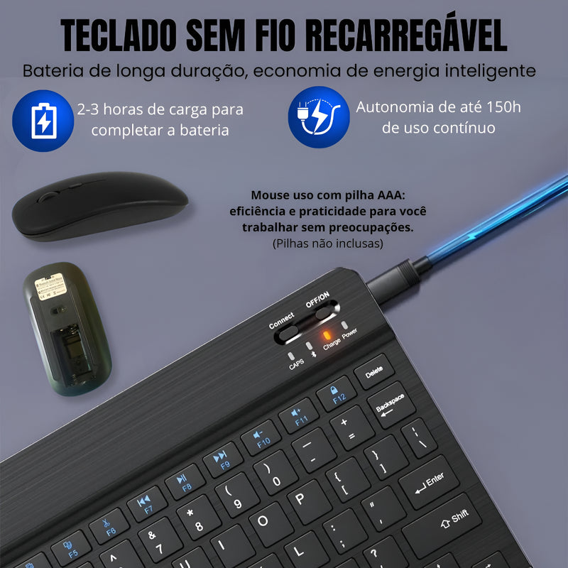 Teclado Mouse Sem Fio Bluetooth Slim Tablet Notebook Premium
