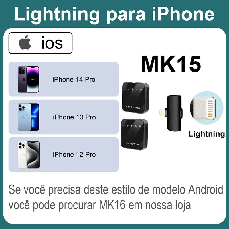 Microfone Lapela Sem Fio Duplo Profissional iPhone Lightning Premium