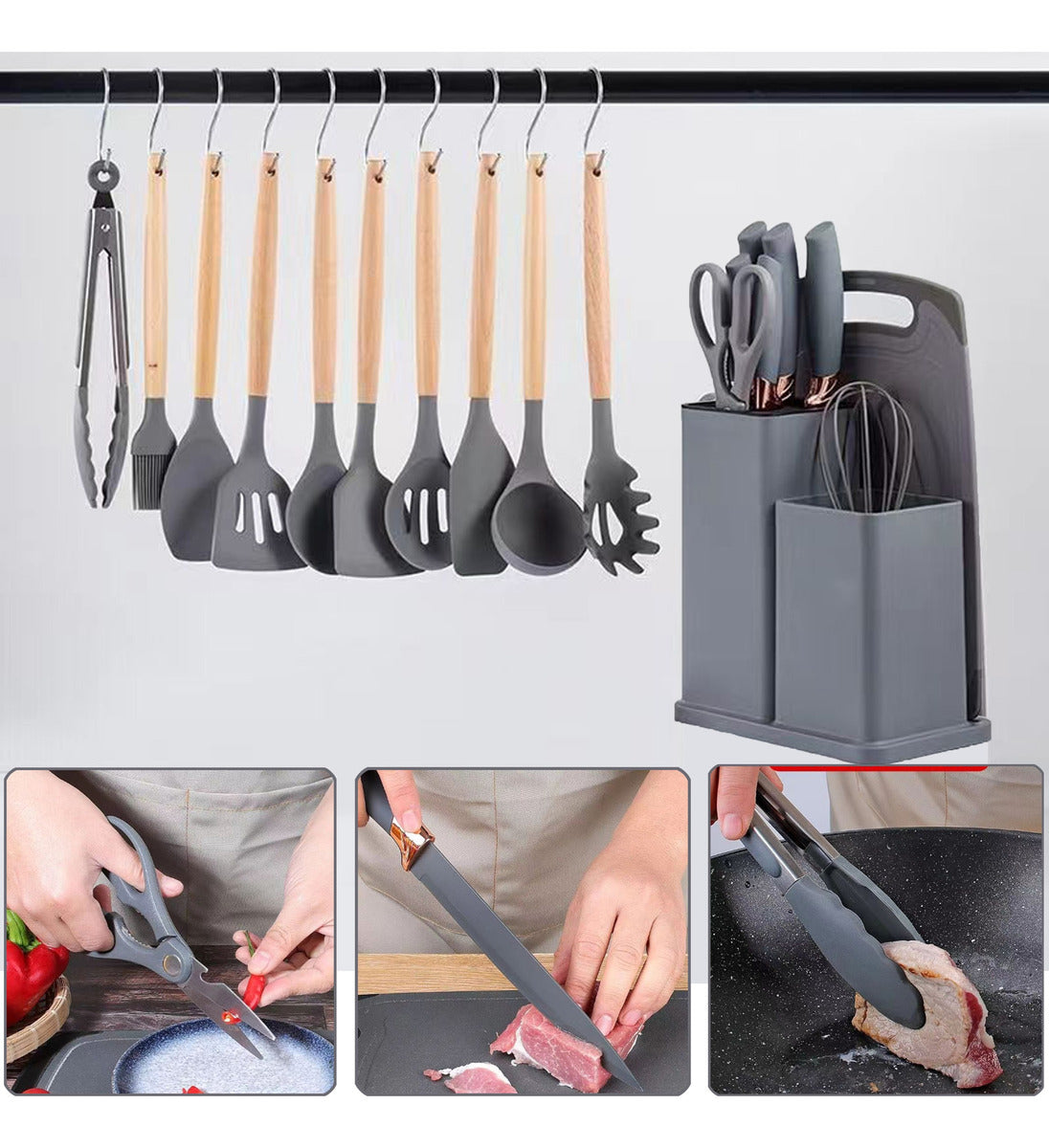 Kit Utensílios De Cozinha Silicone Completo Luxo Premium