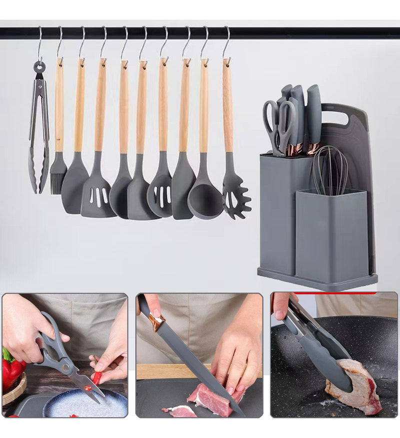 Kit Utensílios De Cozinha Silicone Completo Luxo Premium