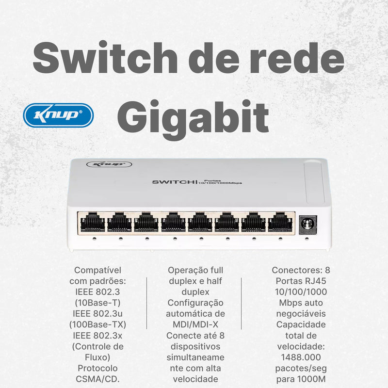 Switch 8 Portas Gigabit Rede 10/1000mbps Hub Bivolt Premium