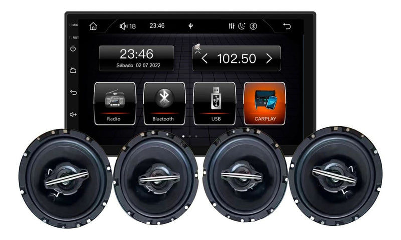 Multimidia 7 Pol Bluetooth Carplay + 4 Alto Falante Premium