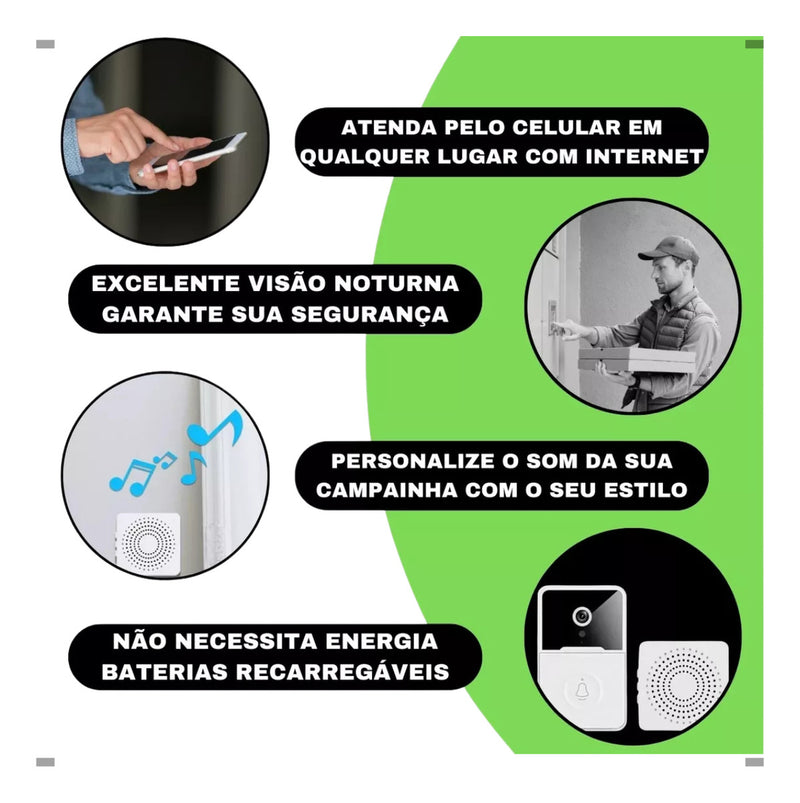Campainha Sem Fio Residencial Inteligente Wifi Video Premium