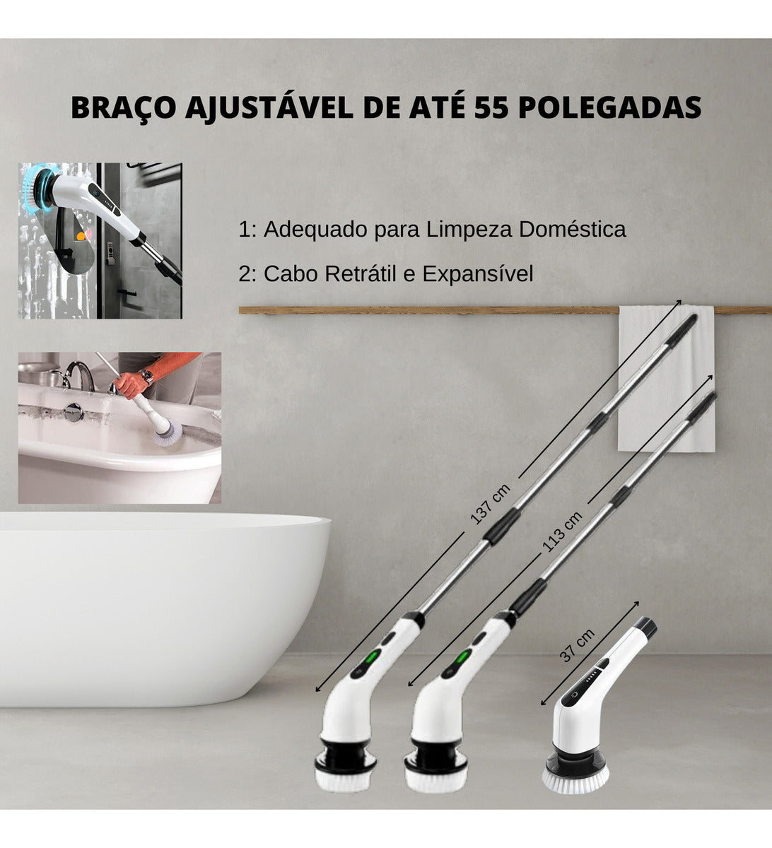 Escova De Limpeza Esfregão Mop Elétrico 9 Em 1 Giratório 360
