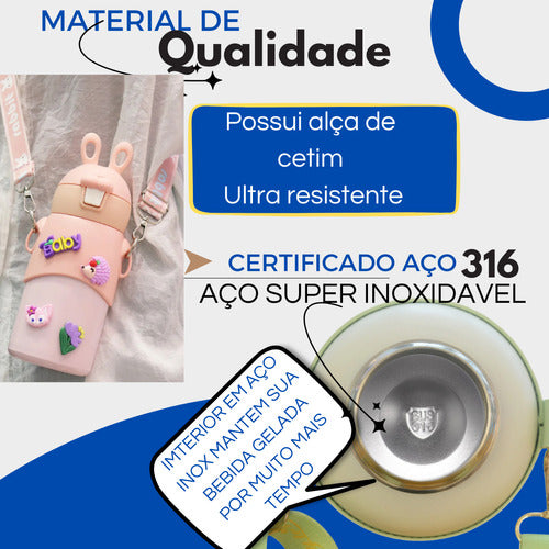 Garrafa Infantil Termica Com Alça Inox Escolar Menino Menina