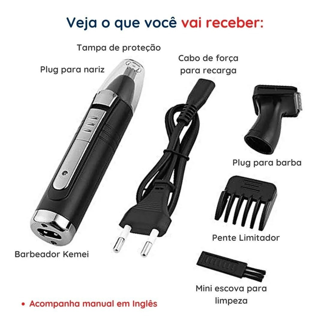 Barbeador Elétrico Sem Fio Recarregável Barba Nariz Orelha