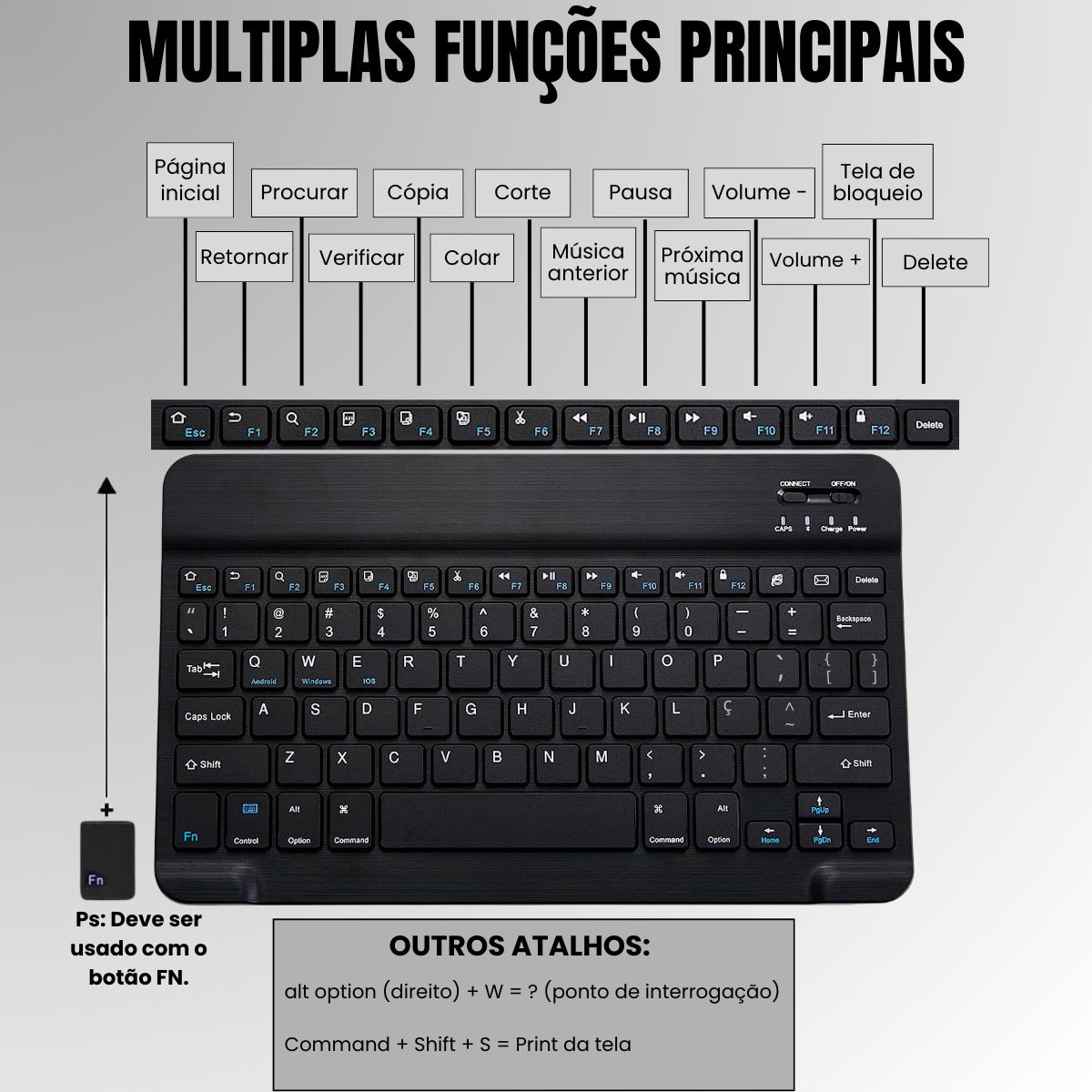 Teclado Mouse Sem Fio Bluetooth Slim Tablet Notebook Premium