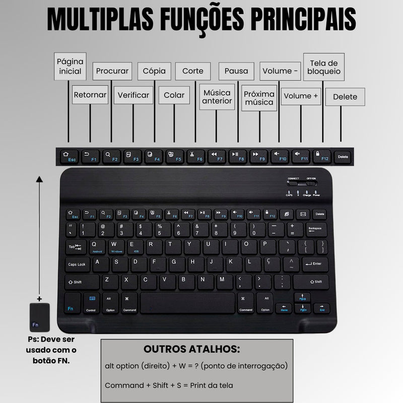 Teclado Mouse Sem Fio Bluetooth Slim Tablet Notebook Premium