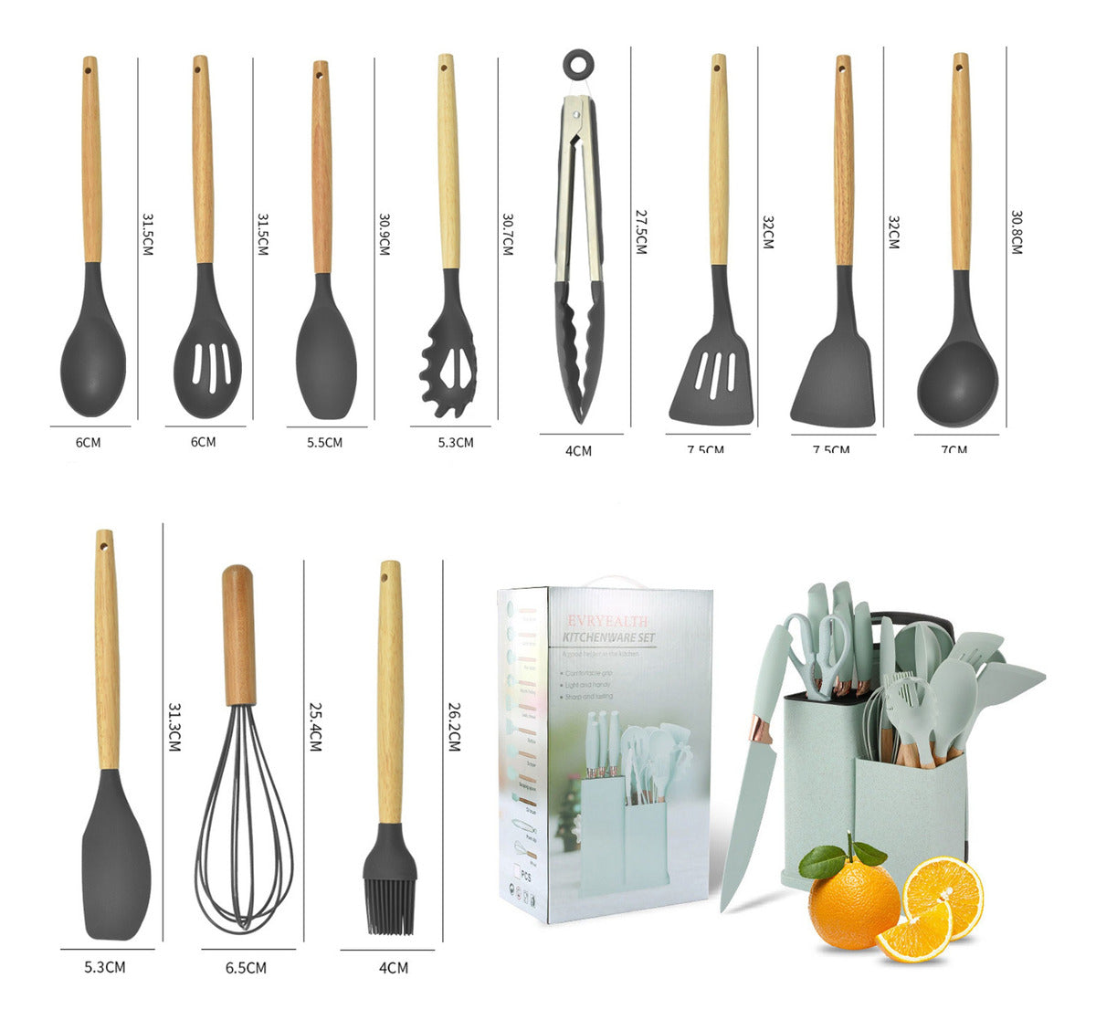 Kit Utensílios De Cozinha Silicone Completo Luxo Premium