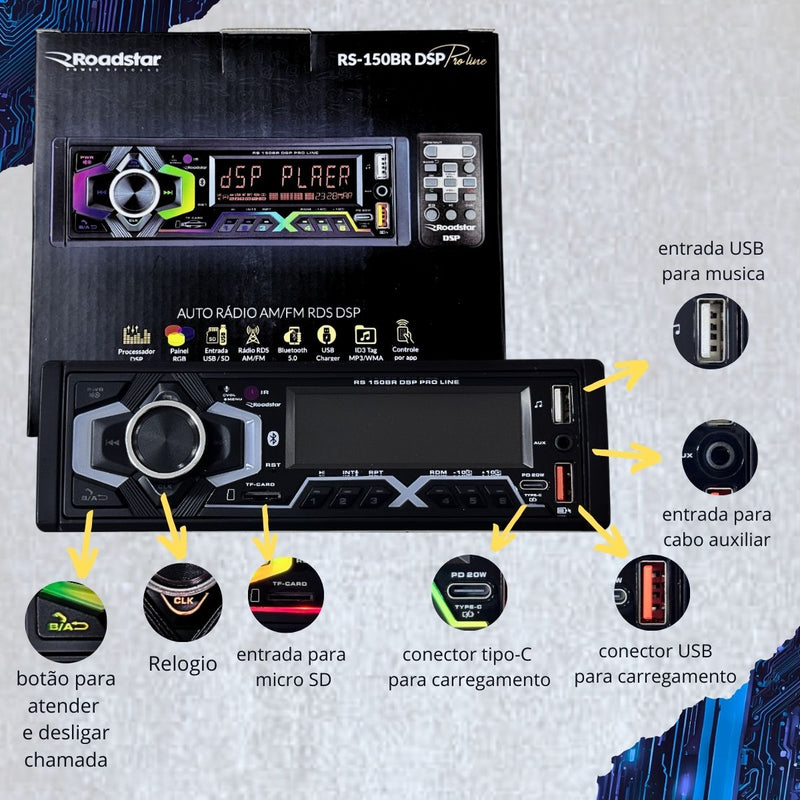 Radio Automotivo Bluetooth Dsp Mp3 Comando Volante Premium