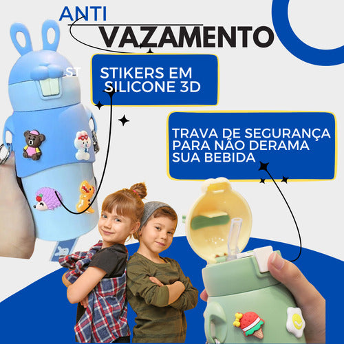 Garrafa Infantil Termica Com Alça Inox Escolar Menino Menina