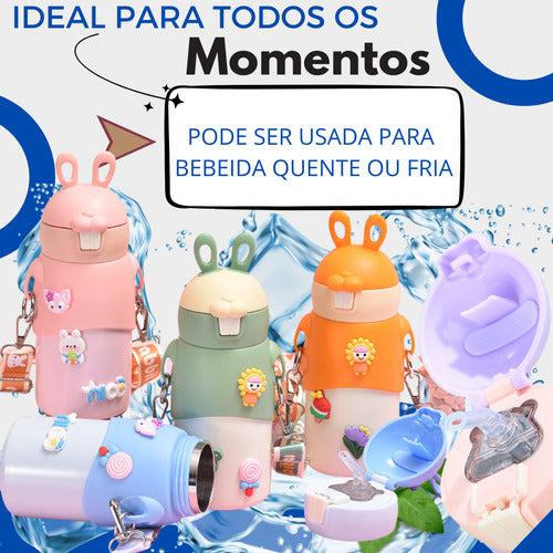 Garrafa Infantil Termica Com Alça Inox Escolar Menino Menina