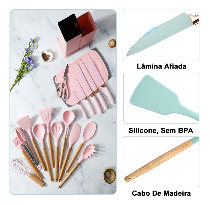 Kit Utensílios De Cozinha Silicone Completo Luxo Premium