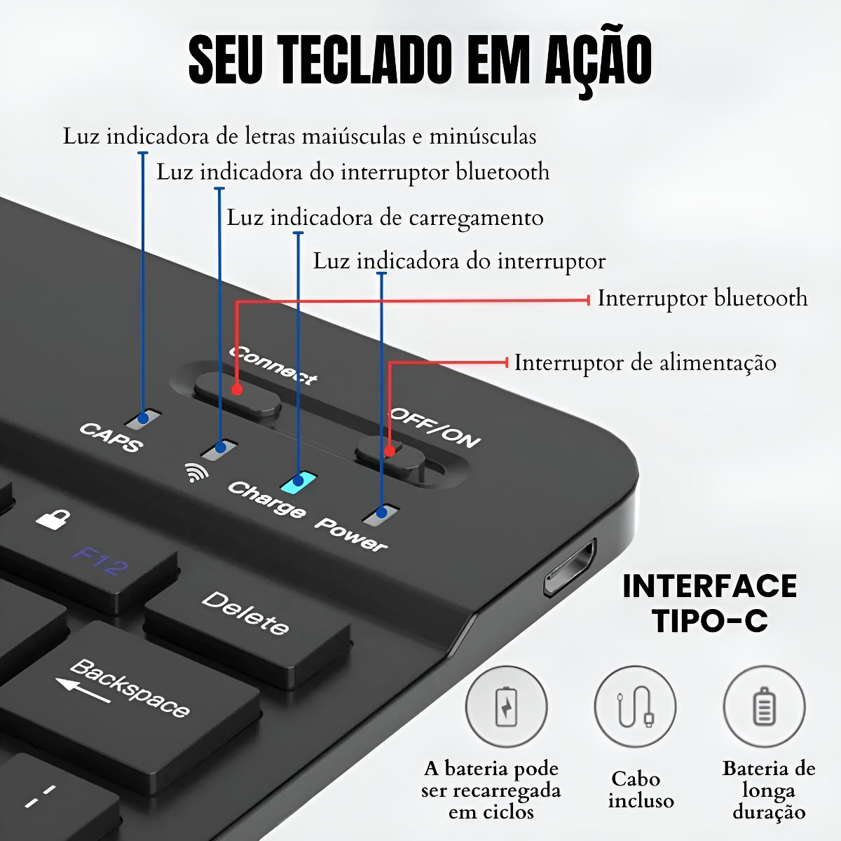 Teclado Mouse Sem Fio Bluetooth Slim Tablet Notebook Premium