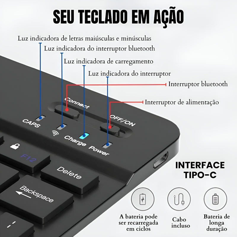 Teclado Mouse Sem Fio Bluetooth Slim Tablet Notebook Premium