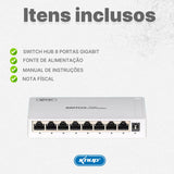 Switch 8 Portas Gigabit Rede 10/1000mbps Hub Bivolt Premium