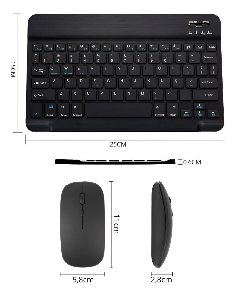 Teclado Mouse Sem Fio Bluetooth Slim Tablet Notebook Premium