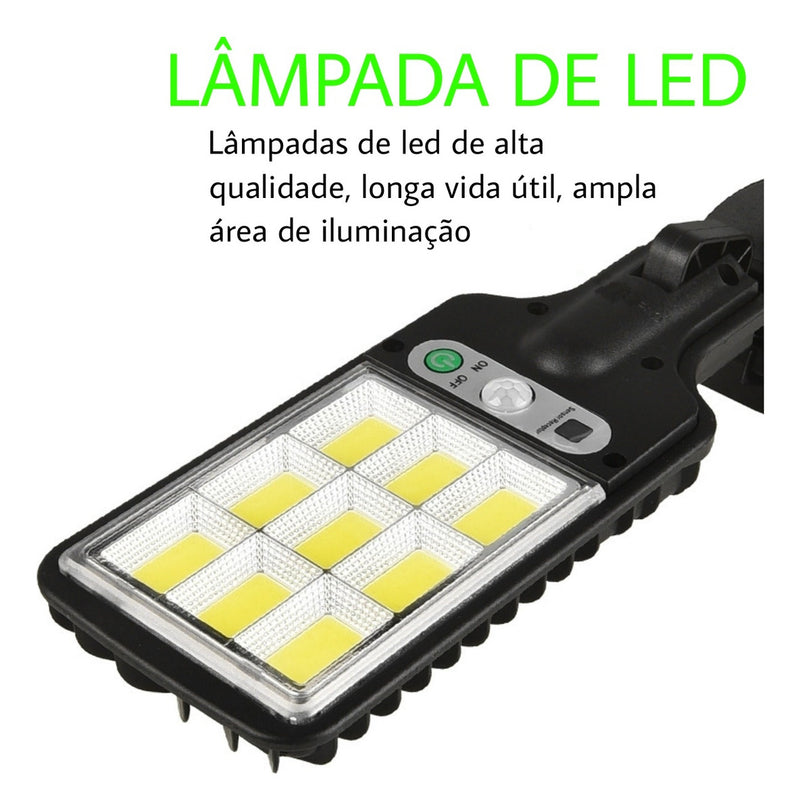 3 Iluminaria Solar Led Forte 100w Com Sensor Movimento e Controle