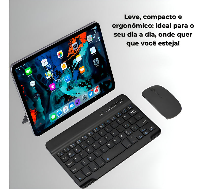 Teclado Mouse Sem Fio Bluetooth Slim Tablet Notebook Premium