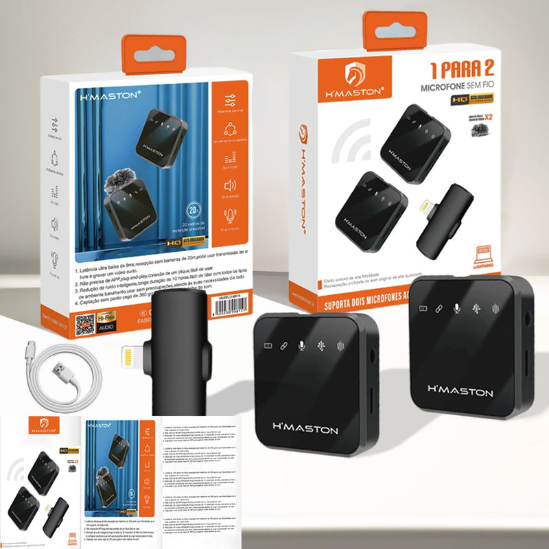 Microfone Lapela Sem Fio Duplo Profissional Android Tipo C Premium