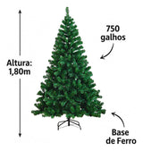 Arvore Natal Premium Super Luxo 180cm 750 Galho Cheio Grande