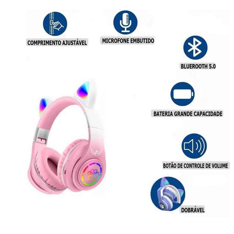Fone Ouvido Bluetooth Infantil Coelho Led Menino Menina Luxo Premium