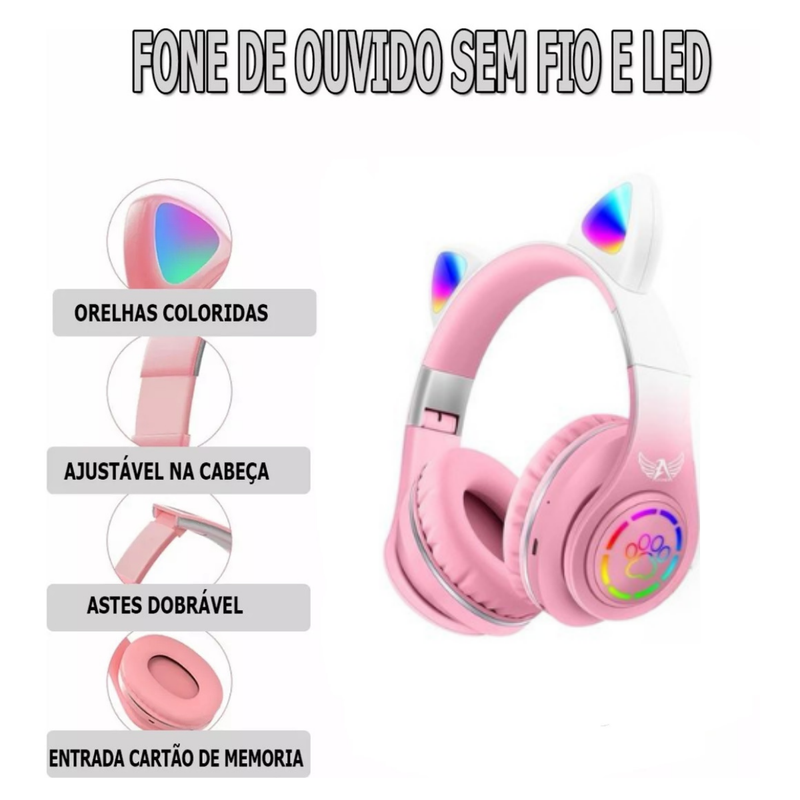 Fone Ouvido Bluetooth Infantil Coelho Led Menino Menina Luxo Premium