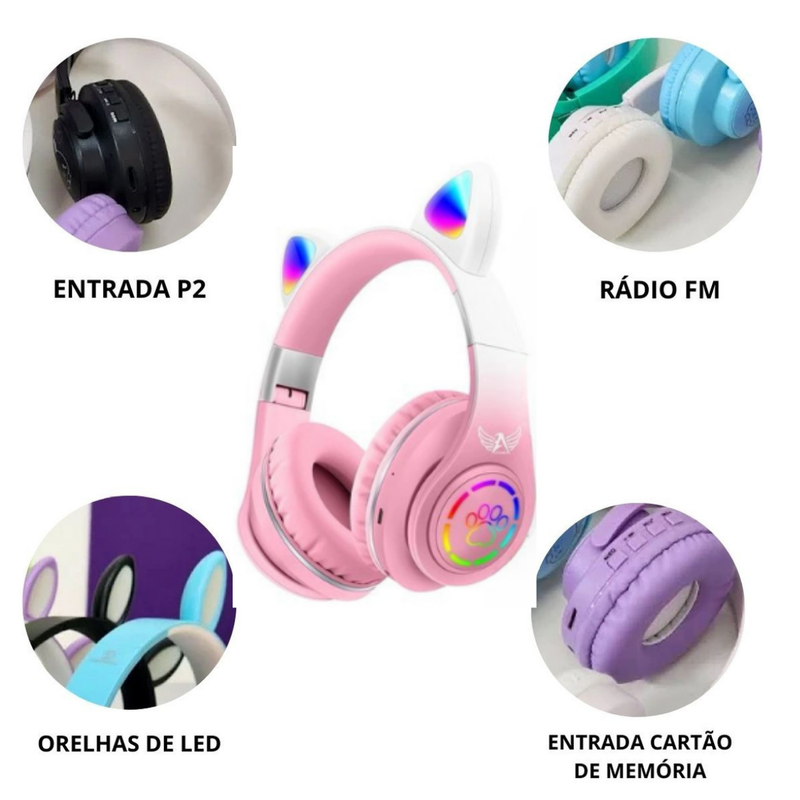 Fone Ouvido Bluetooth Infantil Coelho Led Menino Menina Luxo Premium